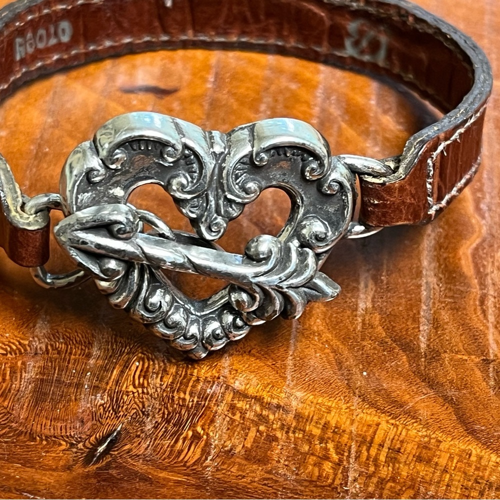 1995 Vintage Retired Brighton Leather Bracelet with Silver Heart Charm